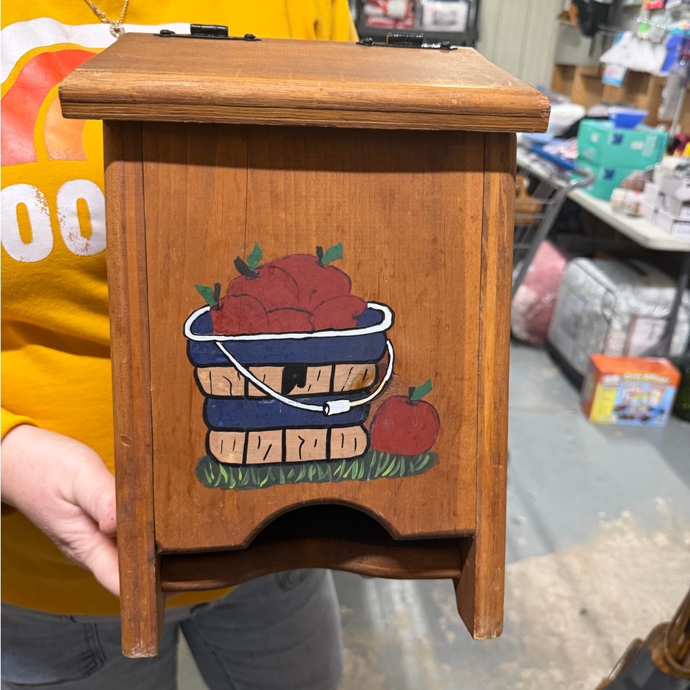 Wooden Box with Apple Basket Design